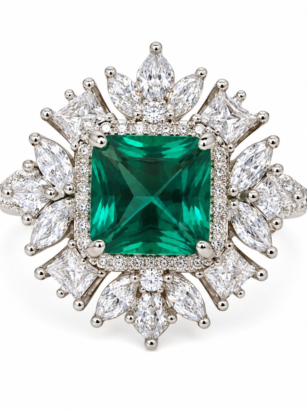 Emerald Halo Statement Cocktail Ring Green Center Stone Brand New Size 9